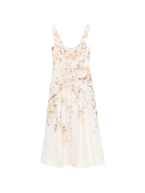 ZIMMERMANN Luna buttoned floral picnic midi dress Neutrals 7525DS261