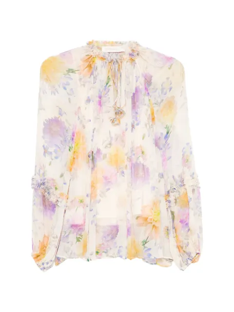 ZIMMERMANN Luna ruffle floral-print blouse Neutrals 7921TS261