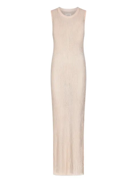 LouLou de Saison Icaria semi-sheer ribbed knitted maxi dress Pink ICARIA