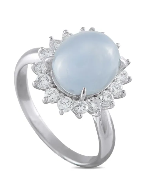 LB Exclusive Platinum diamond sapphire halo ring Silver MF07101625