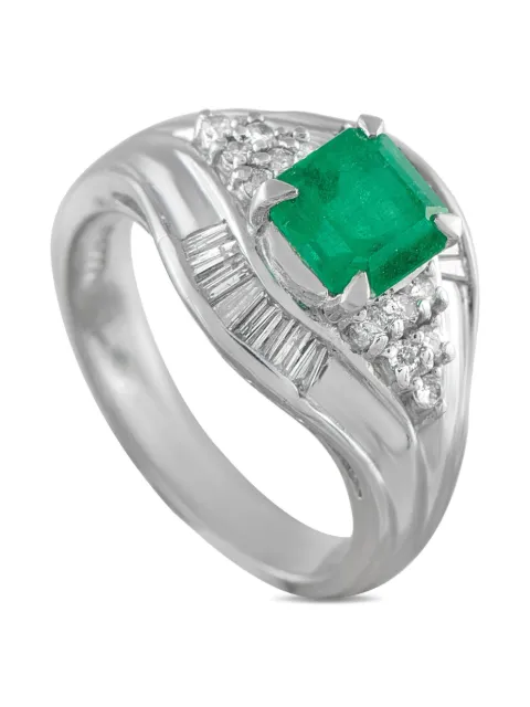 LB Exclusive Platinum diamond emerald accent-stone ring Silver MF61101625