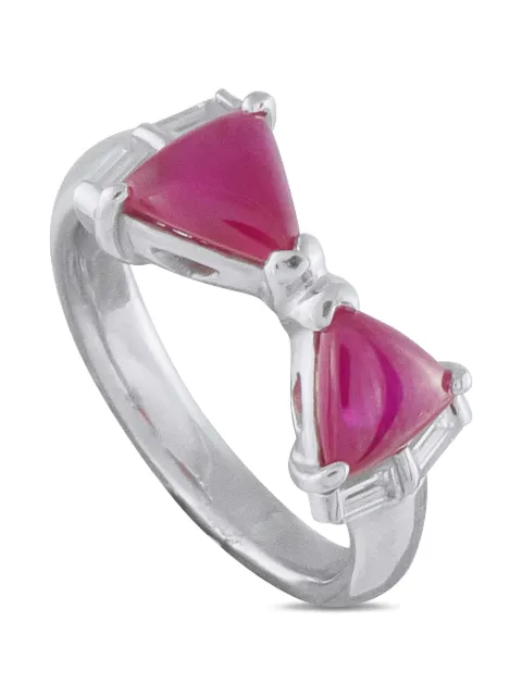 LB Exclusive Platinum diamond ruby bow-motif ring Silver MF54101725