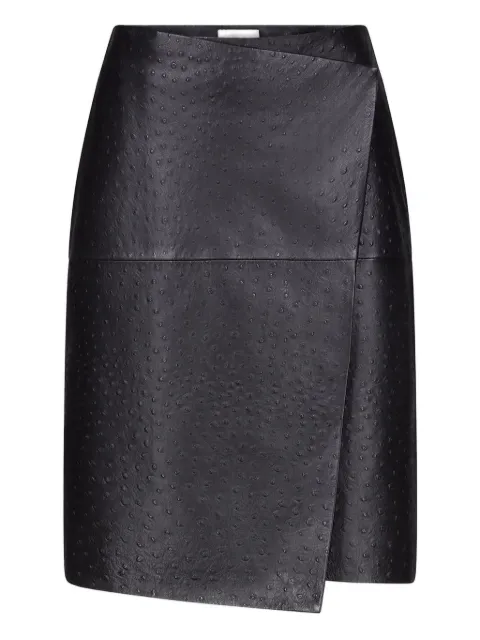 LouLou de Saison Gora ostrich-effect wrap midi skirt Black GORA