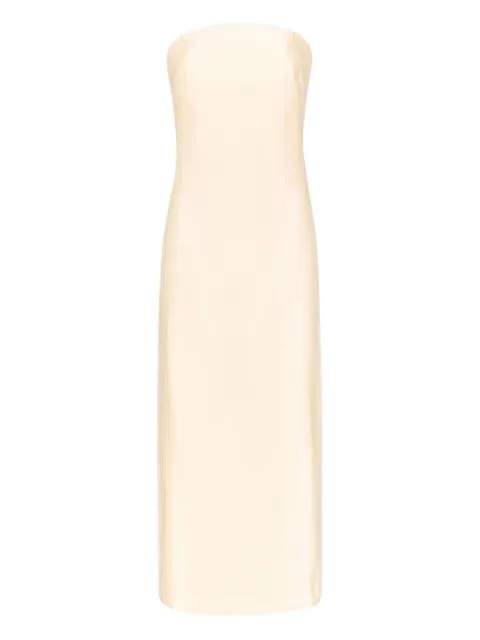 LouLou de Saison Giulia striped bustier midi dress Neutrals GIULIAECEC