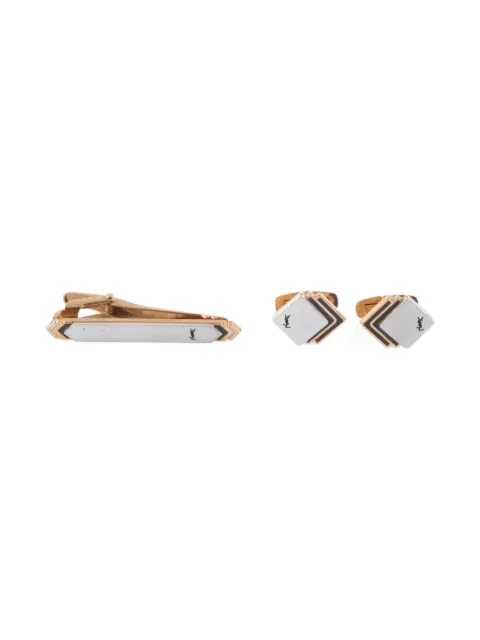 Saint Laurent Pre-Owned 1990s Cassandre logo cufflinks and tie clip set Gold 15016229
