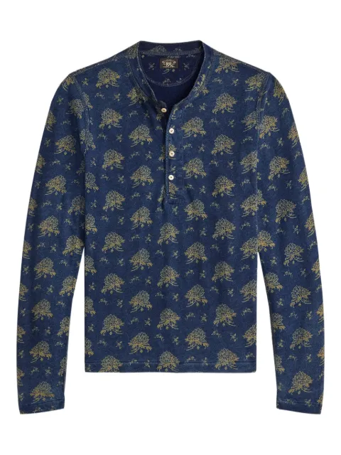Ralph Lauren RRL buttoned floral long-sleeved T-shirt Blue 282P07716001