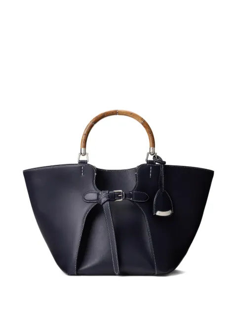 Ralph Lauren Collection wood-handle leather tote bag Blue 435977825006