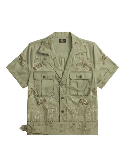 Ralph Lauren RRL embroidered buckled shirt Green 282P07691001