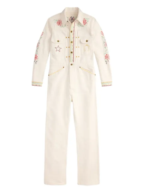 Ralph Lauren RRL embroidered cotton-linen blend jumpsuit White 282P07711001