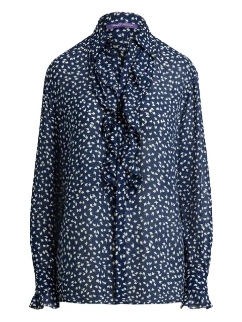 Ralph Lauren Collection ruffle-trim geometric-print Addison shirt Blue 290P10029001