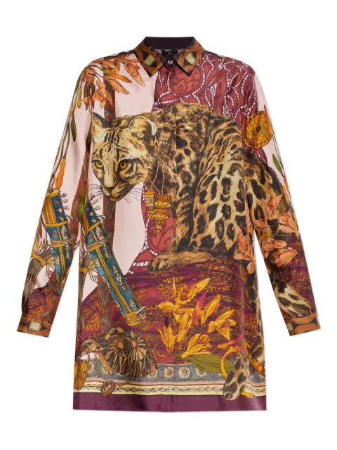 ETRO long silk shirt with placed leopard print Brown WRIA0103AKF07