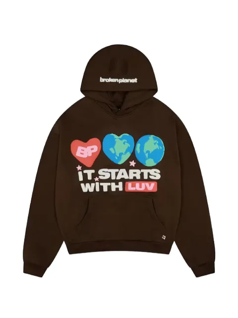 BROKEN PLANET graphic-print hoodie Brown 00223