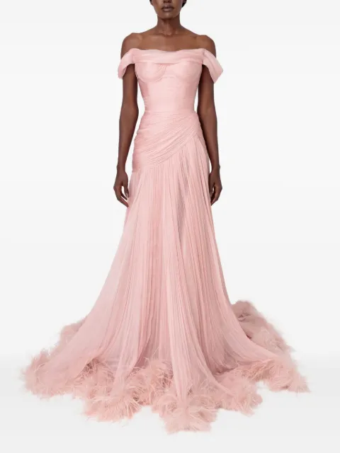 Iris Serban Petal off-shoulder feathered maxi dress Pink PETAL