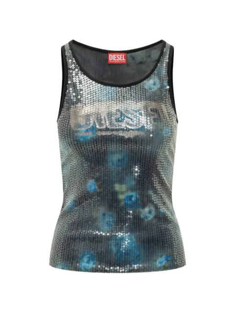 Diesel floral-print jersey top with sequins Blue A209510QVCT