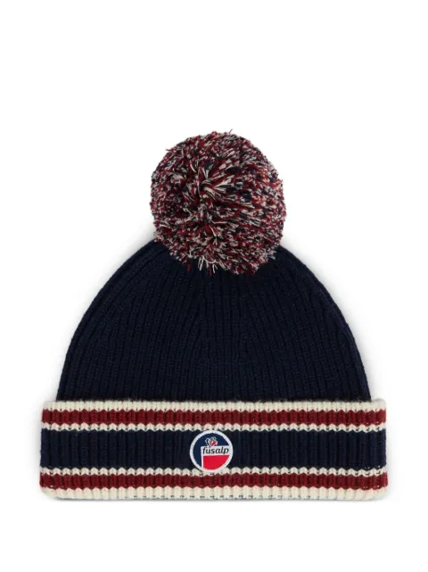 Fusalp Bonnet striped pompom beanie hat Blue 25HI3715
