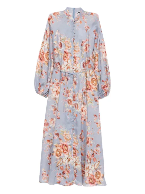 ZIMMERMANN Awaken billow-sleeve floral midi dress Blue 2354DRS261
