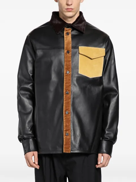 Marni fur-collar panelled leather shirt Black CUMY0025MQ