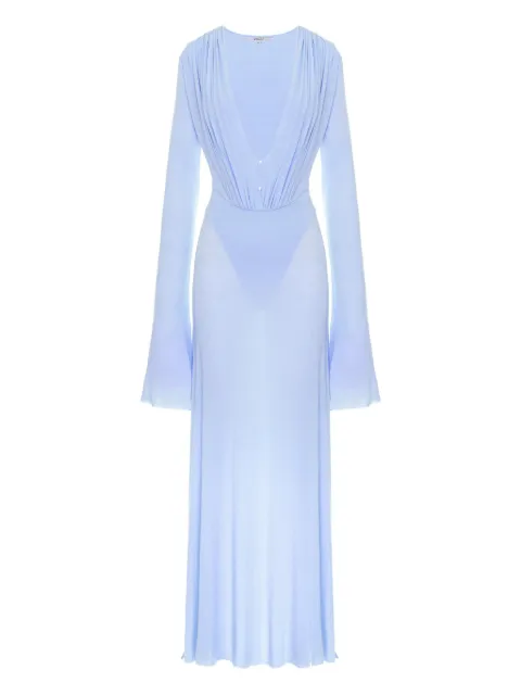 MANURÍ Suki long-sleeve draped dress Blue MRSS25DR9CHVI04