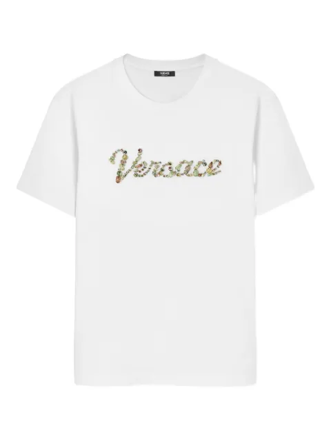 Versace embroidered cotton-jersey T-shirt White 10232111A17224