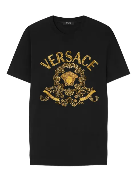 Versace embroidered cotton-jersey slim T-shirt Black 10139441A16715
