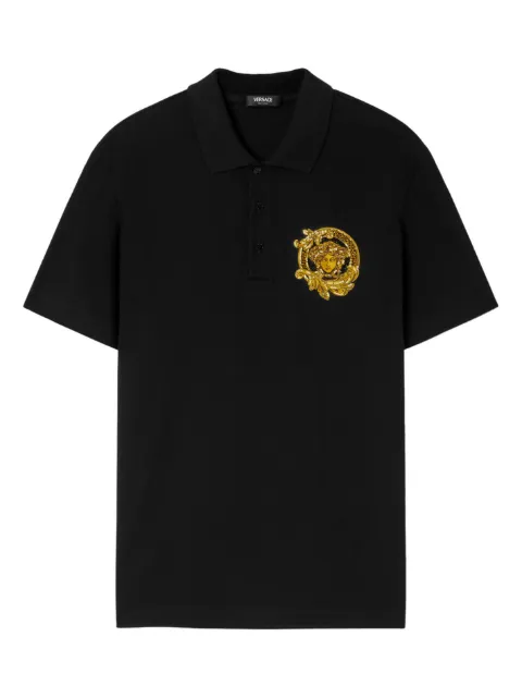 Versace embroidered cotton piqué polo shirt Black 10139061A16739