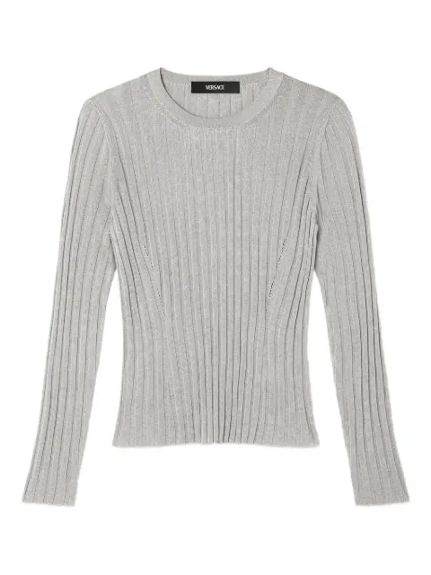 Versace ribbed knit viscose-blend crewneck top Grey 10208141A14736