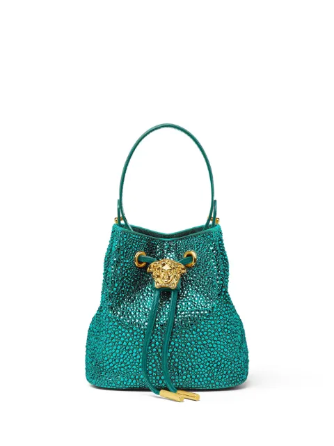 Versace La Medusa embellished satin mini bucket bag Green 10177541A14318
