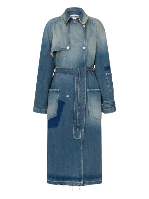MOSCHINO JEANS belted denim-patchwork trench coat Blue V06023220