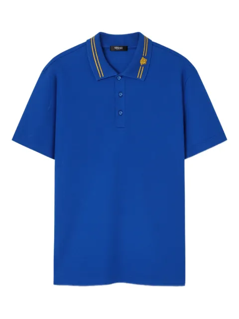 Versace embroidered cotton piqué polo Blue 10139061A13463