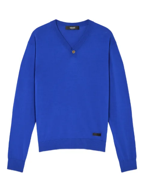 Versace silk-cotton knit V-neck sweater Blue 10221411A12273