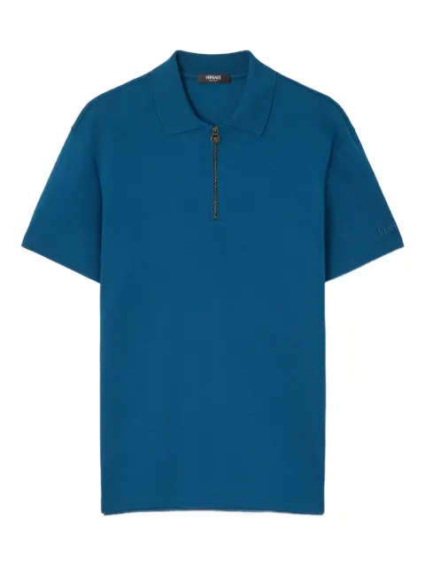 Versace embroidered cotton-piqué half-zip polo Blue 10188481A13492