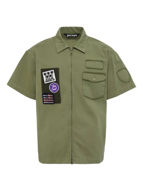 Palm Angels patch-detail zip-up shirt Green PMGG00BF25FAB0015884