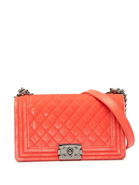 CHANEL Pre-Owned 2015-2016 Old Medium Quilted Velvet Boy Flap crossbody bag Orange GABAA2USP7JJ9VS3