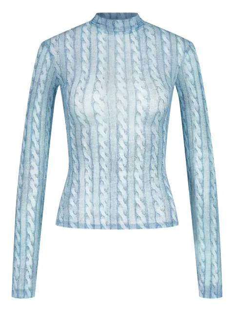 AVAVAV printed cable-knit turtleneck top Blue F25R22077