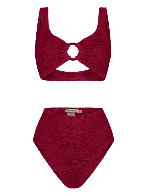 PARAMIDONNA Irina high-waisted textured ring-detail bikini Red CR26IHWB