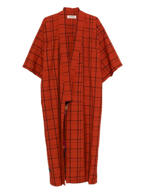 A.N.G.E.L.O. Vintage Upcycling plaid-pattern floral-appliqué kimono Red AU380TH