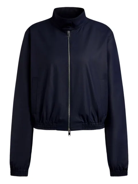 12 STOREEZ zip-up elasticated-waist bomber jacket Blue 129988