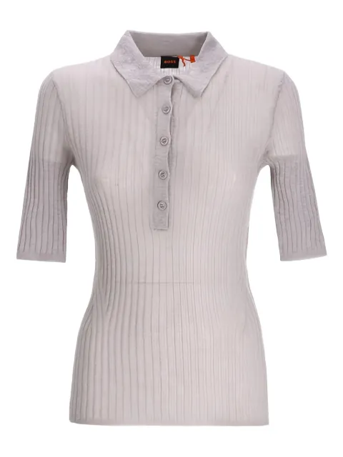 BOSS ribbed button polo top Grey 50543977