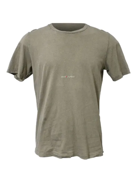 Saint Laurent Pre-Owned logo-print distressed T-shirt Green MRPPUHKCL403401M