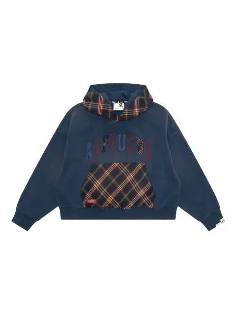 A BATHING APE® plaid appliqué hoodie Blue ASWD330XXP
