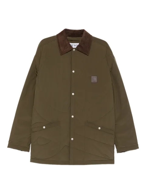 LOEWE corduroy-collar logo-patch quilted coat Green H526Y02X43