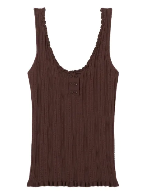 Claudie Pierlot ruffled pointelle knit tank top Brown CFPTO01066