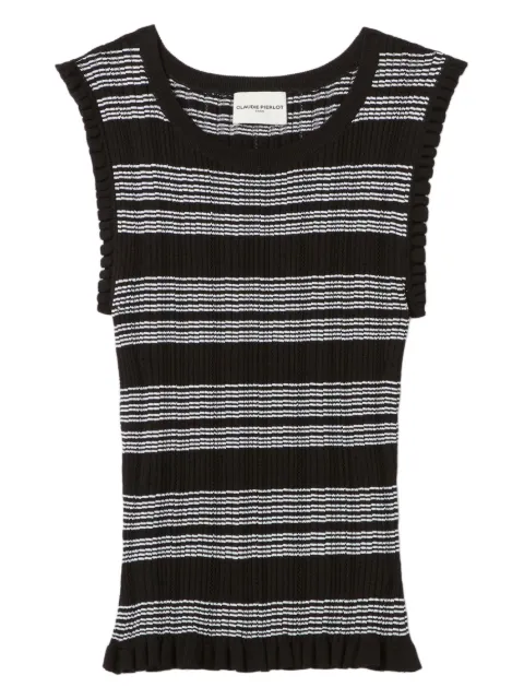 Claudie Pierlot striped ruffled knit top Black CFPTO01120