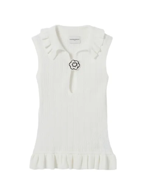 Claudie Pierlot ruffled pointelle-knit polo top White CFPTO01160