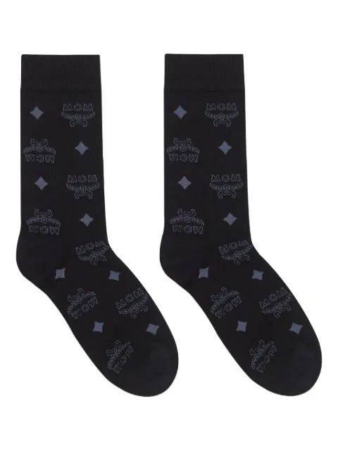 MCM monogram-pattern knitted socks Black MEZCAMM17F0
