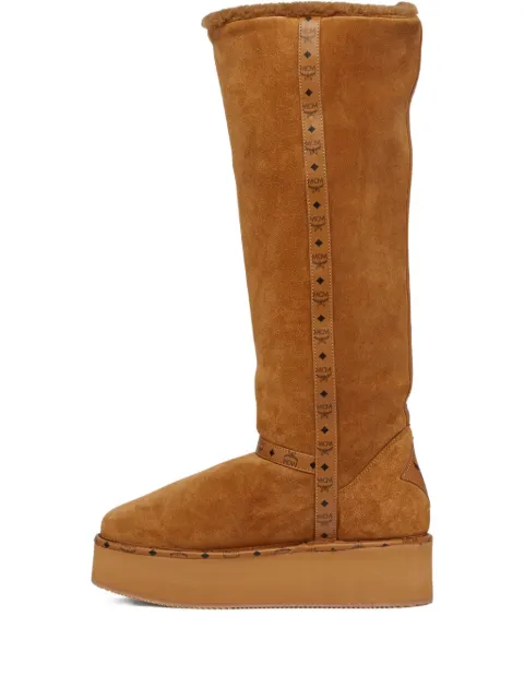MCM suede platform knee-high boots Brown MESGSMM06CO