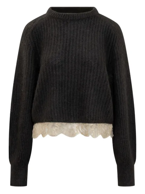 Fabiana Filippi lace-trimmed knitted sweater Black MAD223F420H744