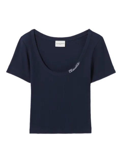 Claudie Pierlot embroidered cotton T-shirt Blue CFPTS01069