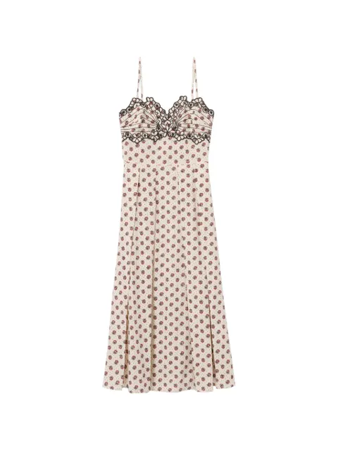 Claudie Pierlot embroidered printed cotton dress Neutrals CFPRO02951