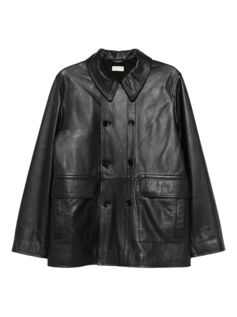 FURSAC double-breasted leather shirt jacket Black FHPBL00167